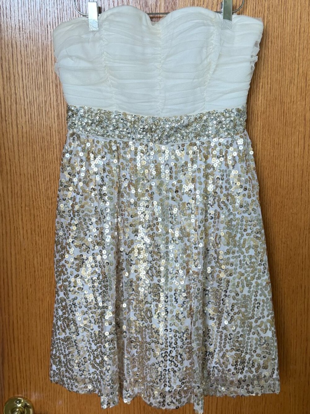 Pepin Strapless Gold Sequin Party Dress Size 11 Ivory Layered Tulle Homecoming